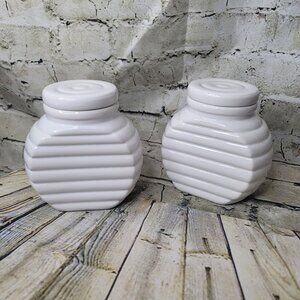 Vintage Alco White Ceramic Beehive Canister Set of 2 Appx 6 x 5 Inches